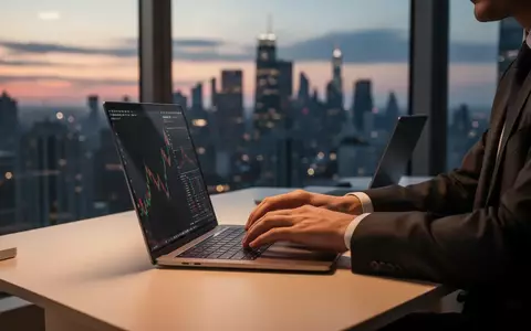 Ein professioneller Investor arbeitet an einem modernen Schreibtisch mit Blick auf eine Skyline bei Dämmerung. - Foto: über boerse-global.de