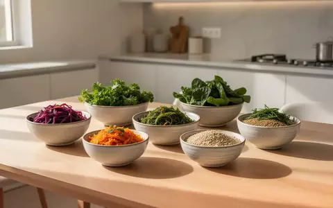 Ein minimalistisch gedeckter Tisch mit frischem, gesundem Gemüse und Vollkornprodukten in Keramikschalen bei natürlichem Licht. - Foto: über boerse-global.de