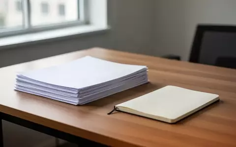 Ein minimalistischer Schreibtisch mit leeren Dokumenten und einem Notizbuch in einem hellen BĂĽro. - Foto: ĂĽber boerse-global.de