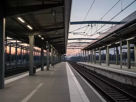 Ein menschenleerer, moderner Bahnsteig in der Dämmerung mit Fokus auf Architektur und Stahlkonstruktionen. - Foto: über boerse-global.de