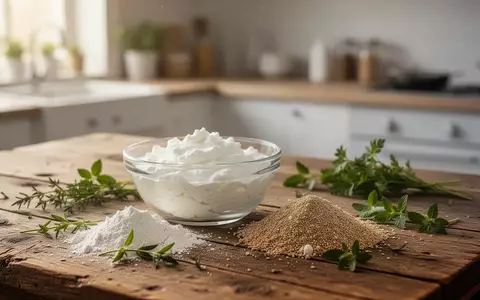 Frische Zutaten wie Magerquark und Mehl auf einem rustikalen Holztisch in einer hellen Küche. - Foto: über boerse-global.de
