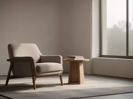 Ein minimalistisch eingerichtetes Wohnzimmer mit einem Sessel und einem kleinen Beistelltisch bei natürlichem Tageslicht. - Foto: über boerse-global.de
