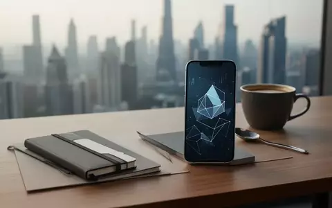 Ein minimalistischer Arbeitsplatz mit einem Smartphone, das digitale Finanzthemen symbolisiert, vor einem verschwommenen Stadtpanorama. - Foto: über boerse-global.de