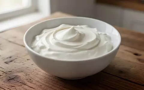 Cremiger griechischer Joghurt in einer schlichten weißen Schale auf einem rustikalen Holztisch bei natürlichem Licht. - Foto: über boerse-global.de