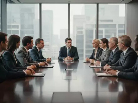 Professionelle Business-Besprechung in einem modernen, hellen Konferenzraum mit Führungskräften am Tisch. - Foto: über boerse-global.de
