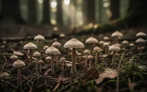Nahaufnahme von kleinen, wild wachsenden Pilzen auf einem moosbewachsenen Waldboden bei natürlichem Licht. - Foto: über boerse-global.de