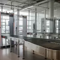 Leerer Sicherheitsbereich an einem Flughafen mit modernen Röntgengeräten und Förderbändern in einer hellen Halle. - Foto: über boerse-global.de