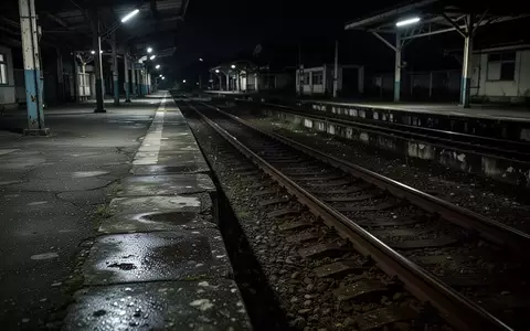 Ein verlassener Bahnsteig bei Nacht mit Schienen und Betonboden in einer ruhigen Bahnhofsumgebung. - Foto: über boerse-global.de