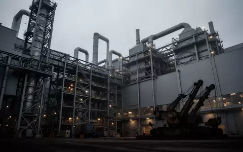 Weites Gelände einer modernen Industrieanlage mit großen Stahlkonstruktionen und Lüftungsrohren unter einem bewölkten Himmel. - Foto: über boerse-global.de