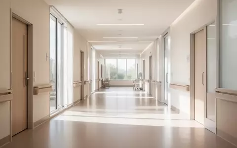 Heller, moderner Innenraum einer Rehabilitationsklinik mit klaren architektonischen Linien und natürlichem Lichteinfall. - Foto: über boerse-global.de