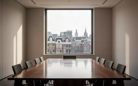Ein minimalistisches, helles Büro mit einem leeren Holztisch und natürlichem Lichteinfall, das eine Atmosphäre der administrativen Ordnung vermittelt. - Foto: über boerse-global.de