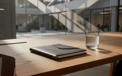 Ein minimalistischer, moderner Arbeitsplatz mit einem Eichenschreibtisch, einem Notizbuch und natürlichem Lichteinfall. - Foto: über boerse-global.de