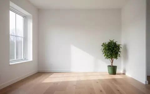 Ein helles, minimalistisch eingerichtetes skandinavisches Wohnzimmer mit Holzboden und einer Zimmerpflanze bei Tageslicht. - Foto: über boerse-global.de