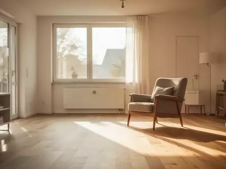 Ein helles, modern eingerichtetes Wohnzimmer mit warmem Tageslicht und einem Sessel, das eine wohnliche Umgebung symbolisiert. - Foto: über boerse-global.de