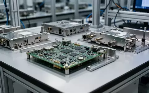 Hochpräzise elektronische Bauteile und Leiterplatten auf einer sauberen Werkbank in einer Industriefertigung. - Foto: über boerse-global.de