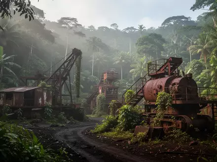 Verlassene Industrieanlagen der Panguna-Mine in einer bewaldeten Tropenlandschaft auf Bougainville. - Foto: über boerse-global.de