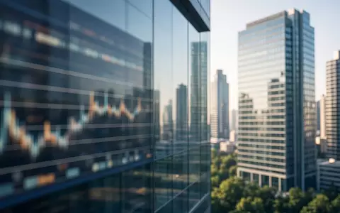 Abstrakte Darstellung von Finanzmarktdaten auf einer Glasfassade in einem modernen Bürogebäude. - Foto: über boerse-global.de
