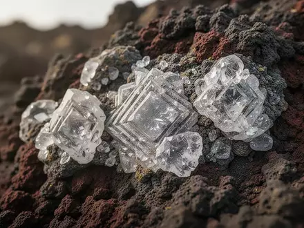 Nahaufnahme von kristallinen Mineralstrukturen in natürlichem Vulkangestein bei Tageslicht. - Foto: über boerse-global.de