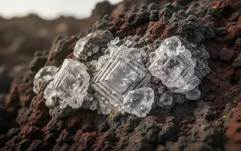 Nahaufnahme von kristallinen Mineralstrukturen in natürlichem Vulkangestein bei Tageslicht. - Foto: über boerse-global.de