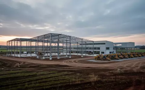 Baustelle für das neue Regionale Trainingszentrum Münsterland in Nottuln mit Stahlgerüsten der neuen Gebäude. - Foto: über boerse-global.de