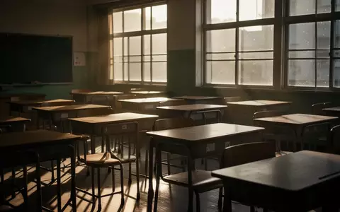 Ein leerer Klassenraum mit leeren Schulbänken in der Abendsonne, der eine Atmosphäre von Stille und Leistungsdruck vermittelt. - Foto: über boerse-global.de