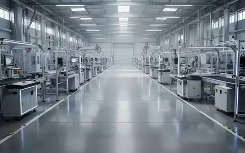 Eine moderne, saubere Fertigungshalle mit minimalistischen Arbeitsstationen und poliertem Industrieboden. - Foto: über boerse-global.de