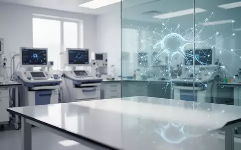 Ein minimalistisches, steriles Labor mit hochmoderner medizinischer Ausstattung und einer abstrakten Lichtinstallation. - Foto: über boerse-global.de