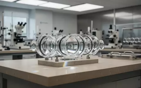 Ein minimalistisches, helles optisches Labor mit einer hochwertigen Glaslinsen-Anordnung auf einer Arbeitsfläche. - Foto: über boerse-global.de