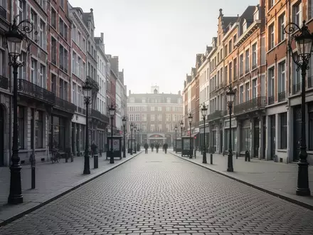 Eine menschenleere, kopfsteingepflasterte Straße in einem historischen Viertel von Brüssel bei Tageslicht. - Foto: über boerse-global.de