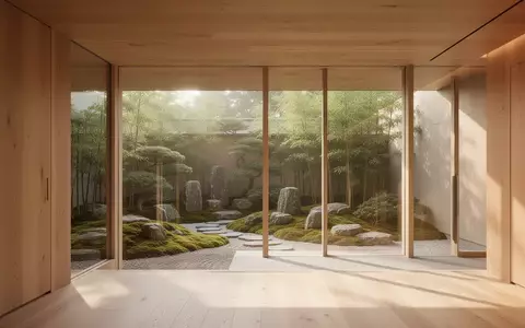 Ein minimalistischer, lichtdurchfluteter Raum mit Blick in einen ruhigen japanischen Garten, der Vitalität und Gesundheit symbolisiert. - Foto: über boerse-global.de