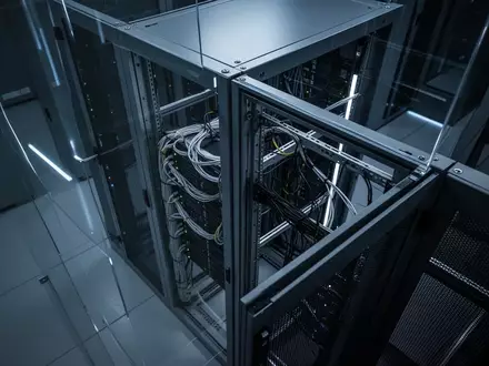 Ein minimalistischer Serverraum mit moderner Infrastruktur und kühler Beleuchtung, der Sicherheit und Datenschutz symbolisiert. - Foto: über boerse-global.de