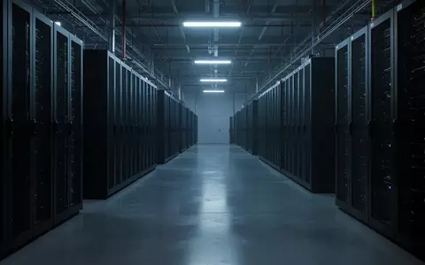 Reihen dunkler Server-Racks in einem weitläufigen, kühl beleuchteten Rechenzentrum. - Foto: über boerse-global.de