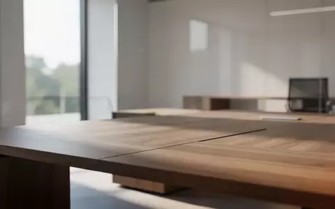 Ein minimalistischer, moderner Arbeitsplatz mit einer hölzernen Schreibtischoberfläche in hellem, natürlichem Licht. - Foto: über boerse-global.de