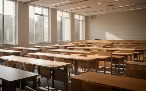 Ein heller, leerer Hörsaal an einer Universität mit schlichten Holzmöbeln und einfallendem Tageslicht. - Foto: über boerse-global.de