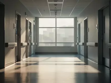 Ein leerer, modern gestalteter Krankenhausflur mit einfallendem Tageslicht und glattem Bodenbelag. - Foto: über boerse-global.de
