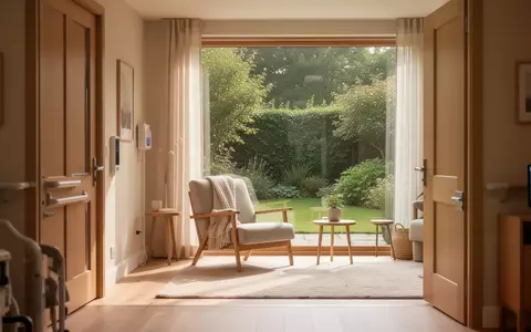 Ein heller, barrierefrei gestalteter Wohnraum mit Blick in einen Garten, der zum Verweilen einlädt. - Foto: über boerse-global.de