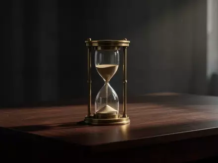 Eine Sanduhr auf einem dunklen Holztisch als Symbol für die langfristigen Auswirkungen von Zahlungsrückständen auf die Kreditwürdigkeit. - Foto: über boerse-global.de