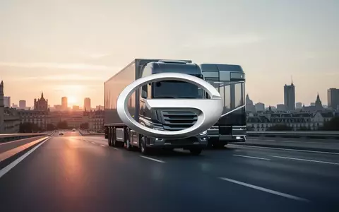 Moderner Elektro-Nutzfahrzeug-LKW auf einer Autobahn vor einer europäischen Stadtkulisse bei Sonnenuntergang. - Foto: über boerse-global.de