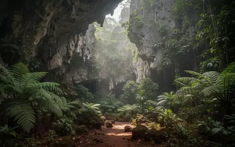 Lush tropical jungle landscape at the entrance of a prehistoric cave on the island of Sulawesi. - Foto: über boerse-global.de