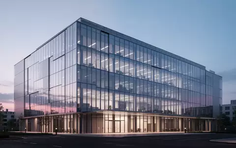 Ein modernes, minimalistisches Bürogebäude aus Glas und Stahl in der Abenddämmerung. - Foto: über boerse-global.de