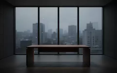 Ein dunkles, leeres modernes Büro bei Dämmerung mit einem aufgeräumten Schreibtisch vor einer großen Fensterfront. - Foto: über boerse-global.de