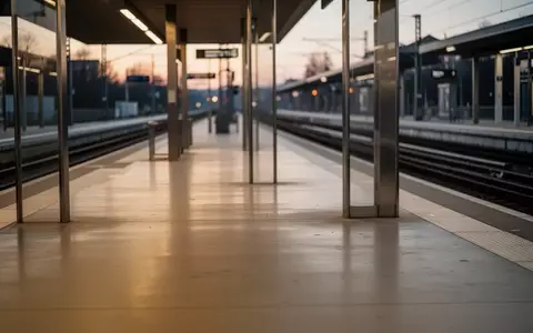 Leerer, moderner Bahnsteig an einem deutschen Bahnhof in der Abenddämmerung mit architektonischen Stahlsäulen. - Foto: über boerse-global.de