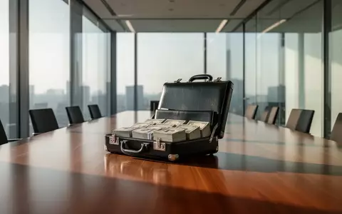 Ein offener Lederkoffer mit GeldbĂĽndeln auf einem modernen Konferenztisch in einem hellen BĂĽro. - Foto: ĂĽber boerse-global.de