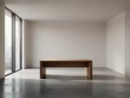 Ein minimalistischer, moderner Innenraum mit hellem Lichteinfall und einem leeren Schreibtisch. - Foto: über boerse-global.de