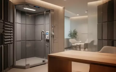 Ein minimalistisch gestalteter, ruhiger Untersuchungsraum für Hörtests mit akustischen Wandpaneelen und sanftem Licht. - Foto: über boerse-global.de