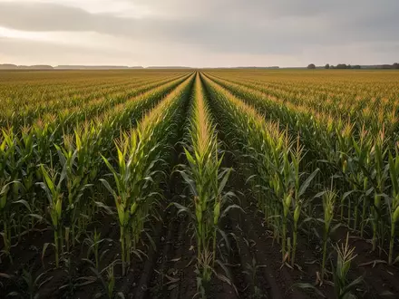 Weites Maisfeld in einer norddeutschen Agrarlandschaft bei mildem Licht. - Foto: über boerse-global.de