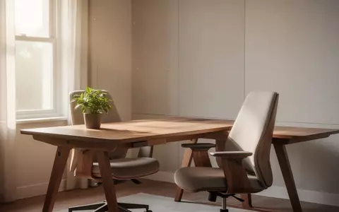 Ein heller, moderner Arbeitsplatz mit einem hölzernen Schreibtisch und einer kleinen Pflanze in einem ruhigen, minimalistischen Raum. - Foto: über boerse-global.de