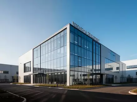 Moderne Glasarchitektur eines Forschungszentrums vor blauem Himmel. - Foto: über boerse-global.de