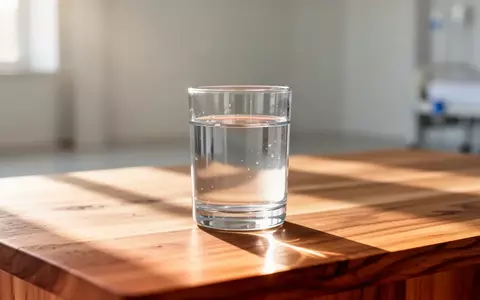 Ein Glas Wasser steht in hellem, natürlichem Licht auf einer schlichten Holzoberfläche in einem ruhigen Raum. - Foto: über boerse-global.de