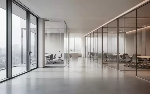 Ein minimalistischer, moderner Bürokomplex mit klaren Linien, polierten Betonböden und hellem, natürlichem Tageslicht. - Foto: über boerse-global.de
